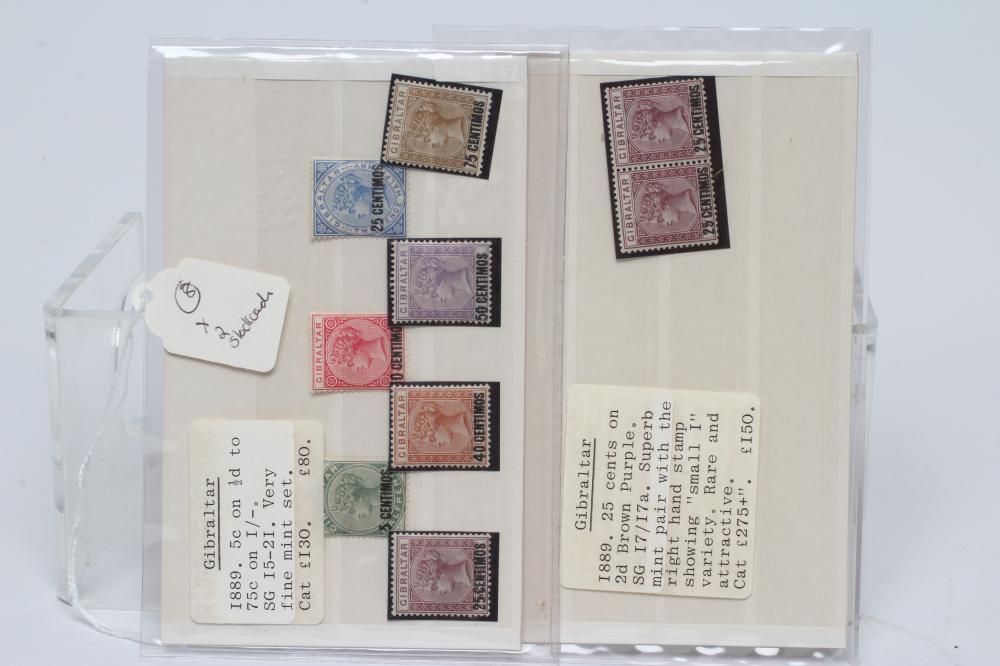 1889 GIBRALTAR STAMPS, Queen Victoria collection on two stock cards including 1889 2d brown/purple, Image