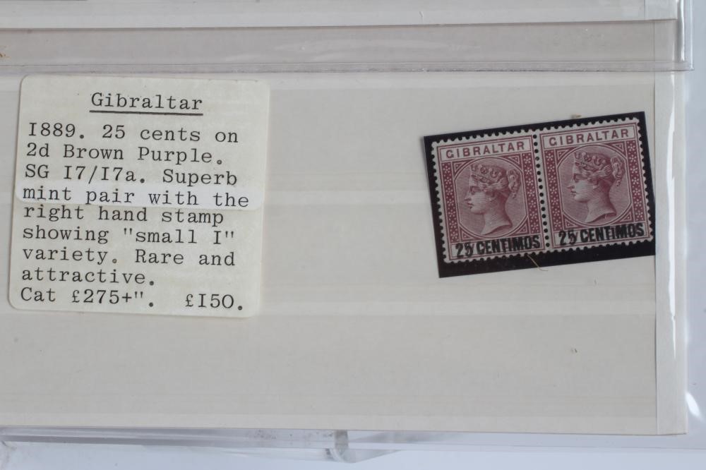 1889 GIBRALTAR STAMPS, Queen Victoria collection on two stock cards including 1889 2d brown/purple, Image
