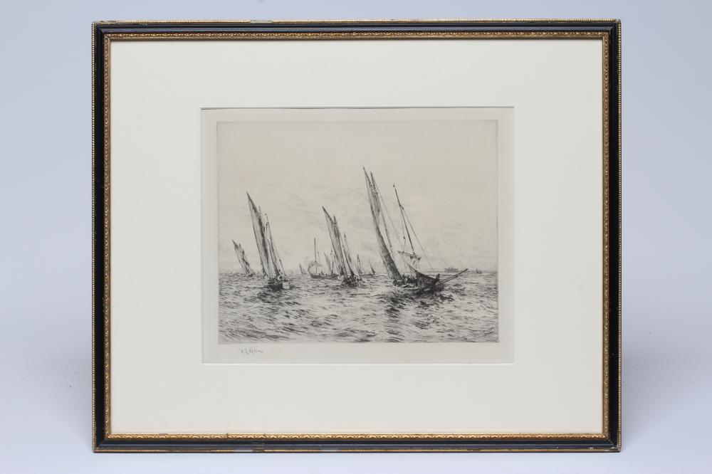 WILLIAM LIONEL WYLLIE (1851-1931) Sailing boats racing, signed in pencil in the margin lower left, Image
