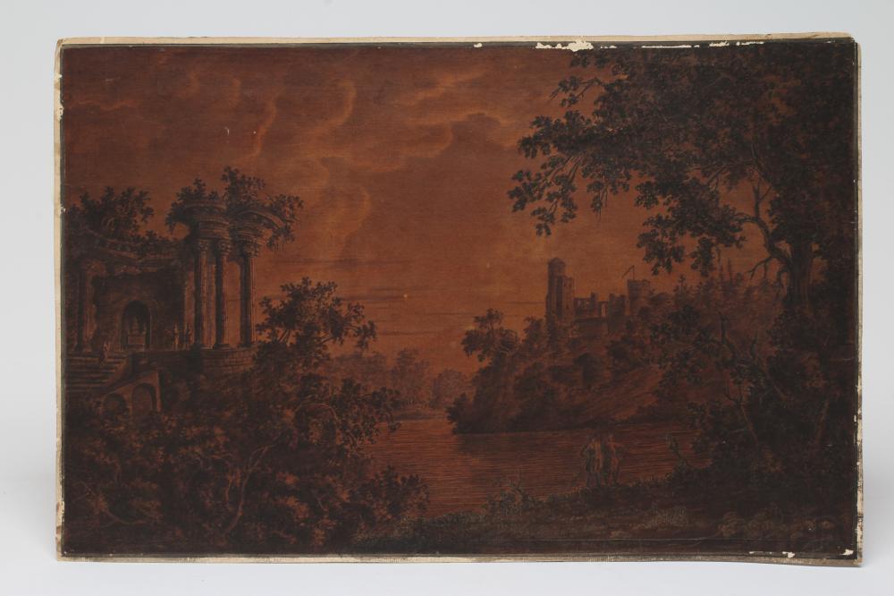 MANNER OF ALEXANDER COZENS (1717-1786) Landscape with lake, ruined villa and castle, drawing, Image