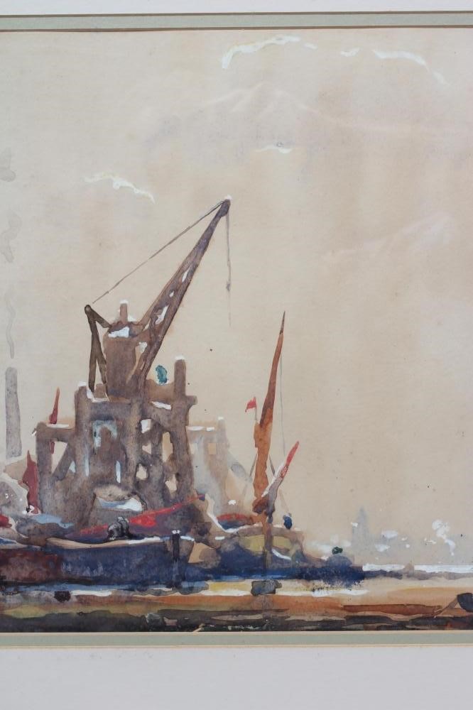 GEORGE AYLING RSMA RI (1887-1960) London Docks, signed lower right, watercolour, 10 1/2" x 14", Image
