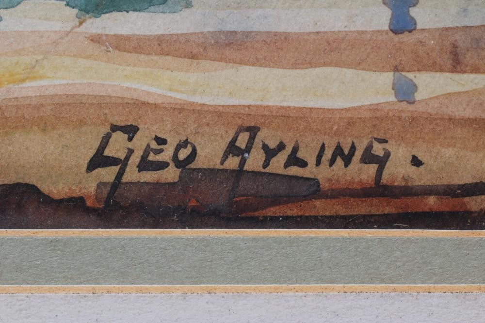 GEORGE AYLING RSMA RI (1887-1960) London Docks, signed lower right, watercolour, 10 1/2" x 14", Image