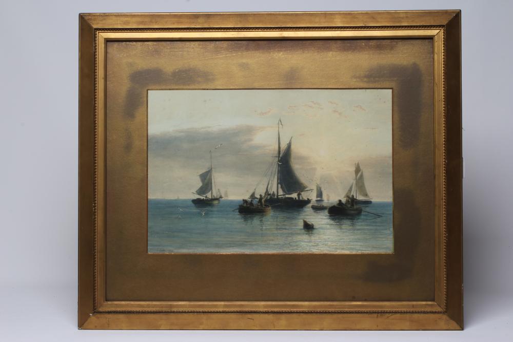 FREDERICK MILLER (Exh.1880-92) Fishing boats near the shore,signed lower left, watercolour, 12" x Image