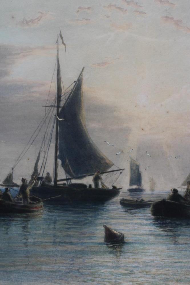 FREDERICK MILLER (Exh.1880-92) Fishing boats near the shore,signed lower left, watercolour, 12" x Image