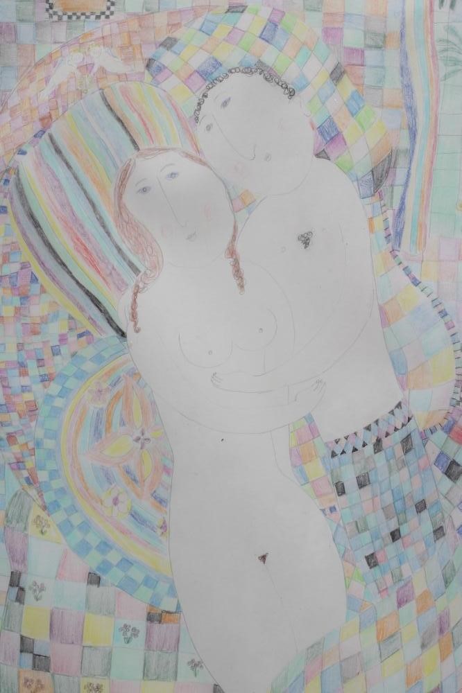 DORA HOLZHANDLER (1928-2015) Lovers with Scottish landscape, signed lower right, dated '91, pencil Image