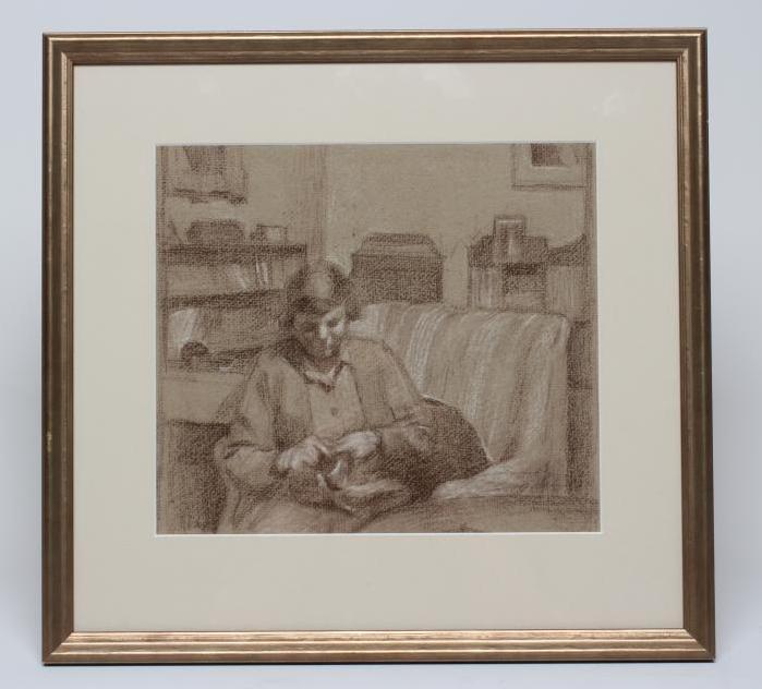 MAURICE FEILD (1905-1988) Lady sewing in a sitting room interior Image