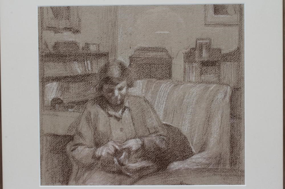 MAURICE FEILD (1905-1988) Lady sewing in a sitting room interior Image