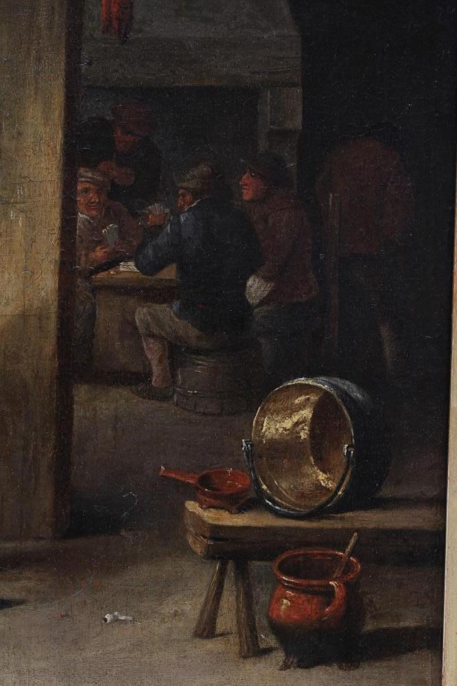 FLEMISH SCHOOL (19th century) Tavern Scene, unsigned, oil on canvas,11 1/2" x 16 1/2", swept gilt Image