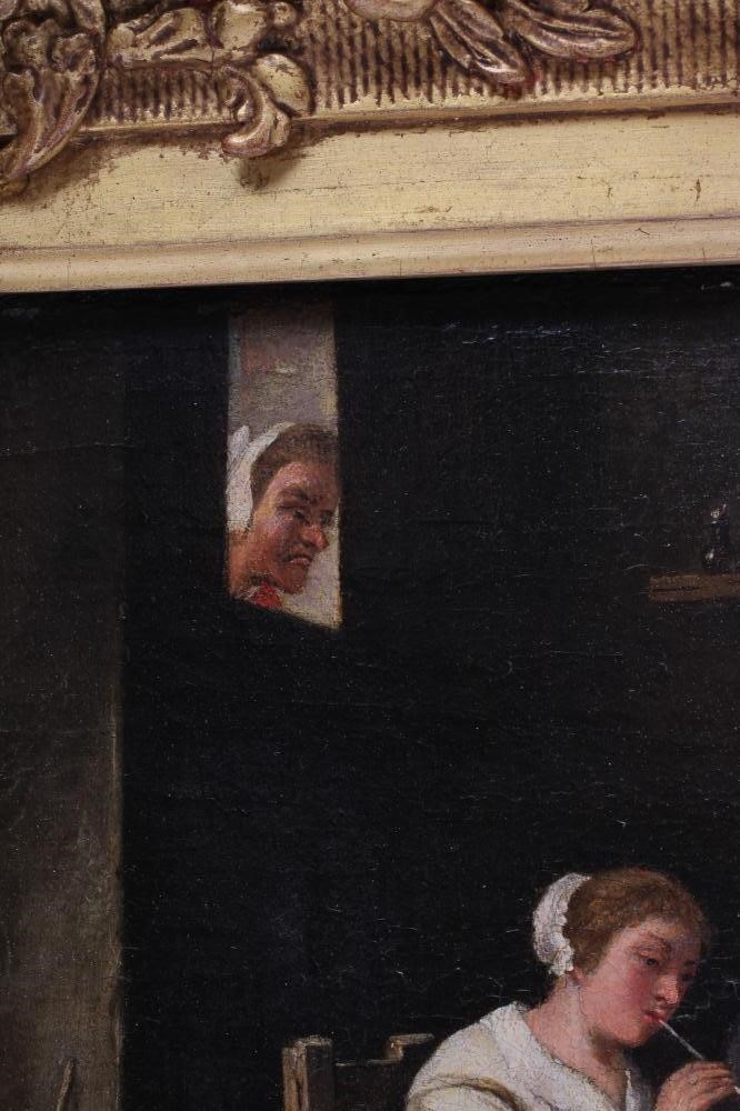 FLEMISH SCHOOL (19th century) Tavern Scene, unsigned, oil on canvas,11 1/2" x 16 1/2", swept gilt Image