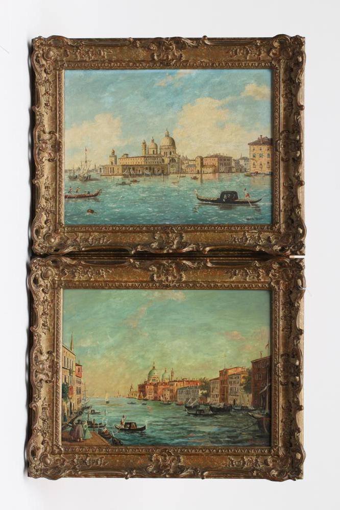 ALBERTO TERRINI (Italian 19/20th century) Venetian Scenes, a pair, signed, oil on canvas, 11 3/4" x Image