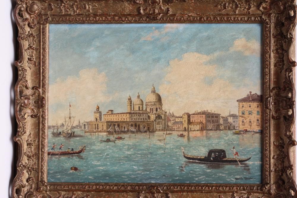 ALBERTO TERRINI (Italian 19/20th century) Venetian Scenes, a pair, signed, oil on canvas, 11 3/4" x Image