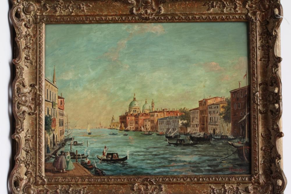 ALBERTO TERRINI (Italian 19/20th century) Venetian Scenes, a pair, signed, oil on canvas, 11 3/4" x Image