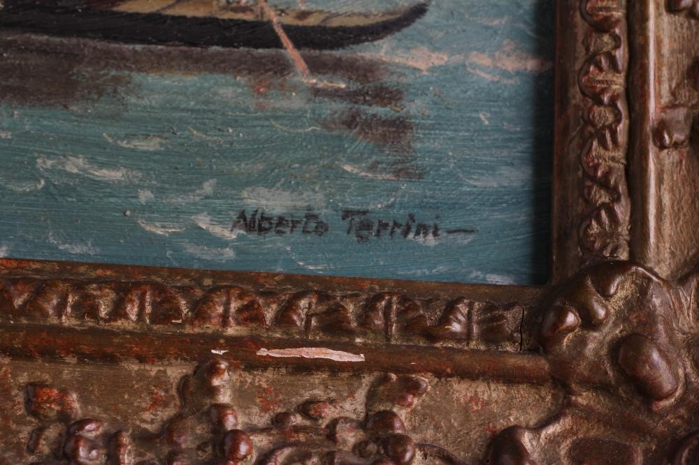 ALBERTO TERRINI (Italian 19/20th century) Venetian Scenes, a pair, signed, oil on canvas, 11 3/4" x Image