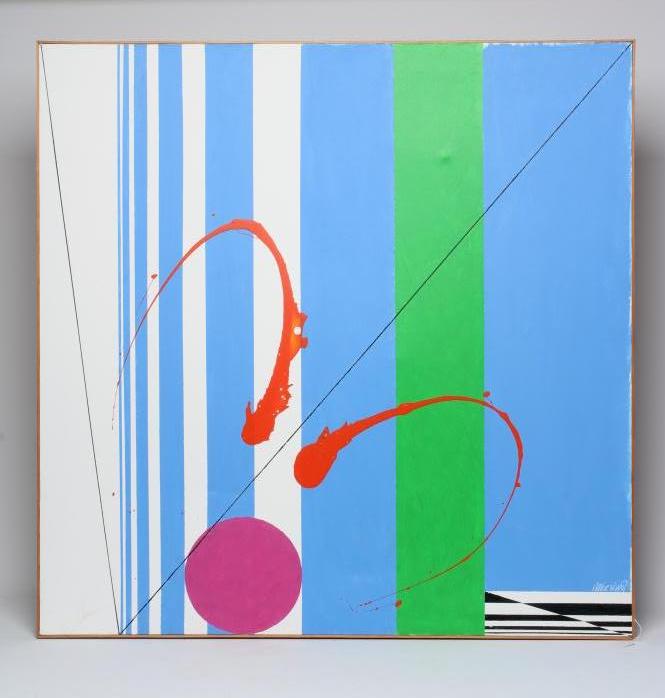 LAIMONIS MIERINS (Russian 1929-2011) Investigating, signed to reverse, acrylic on canvas, 39 1/2" x Image