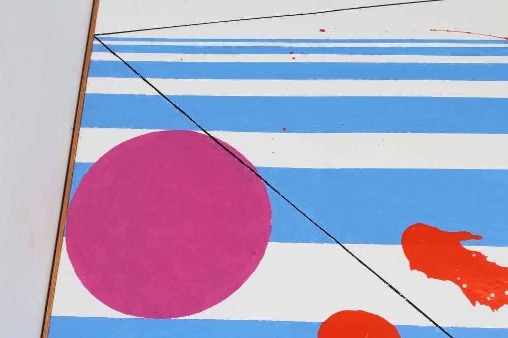 LAIMONIS MIERINS (Russian 1929-2011) Investigating, signed to reverse, acrylic on canvas, 39 1/2" x Image