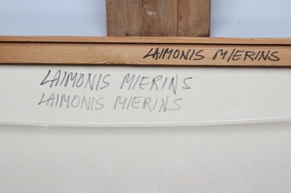 LAIMONIS MIERINS (Russian 1929-2011) Investigating, signed to reverse, acrylic on canvas, 39 1/2" x Image