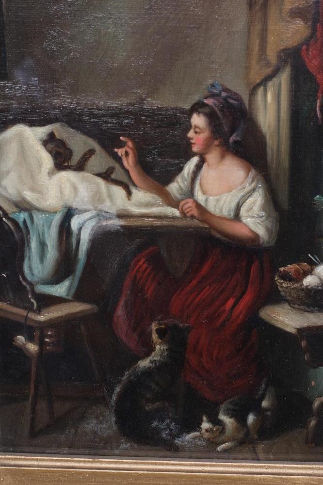 BRITISH SCHOOL (early 20th century) Cottage interiors with dogs and cats, a pair, oil on canvas, Image