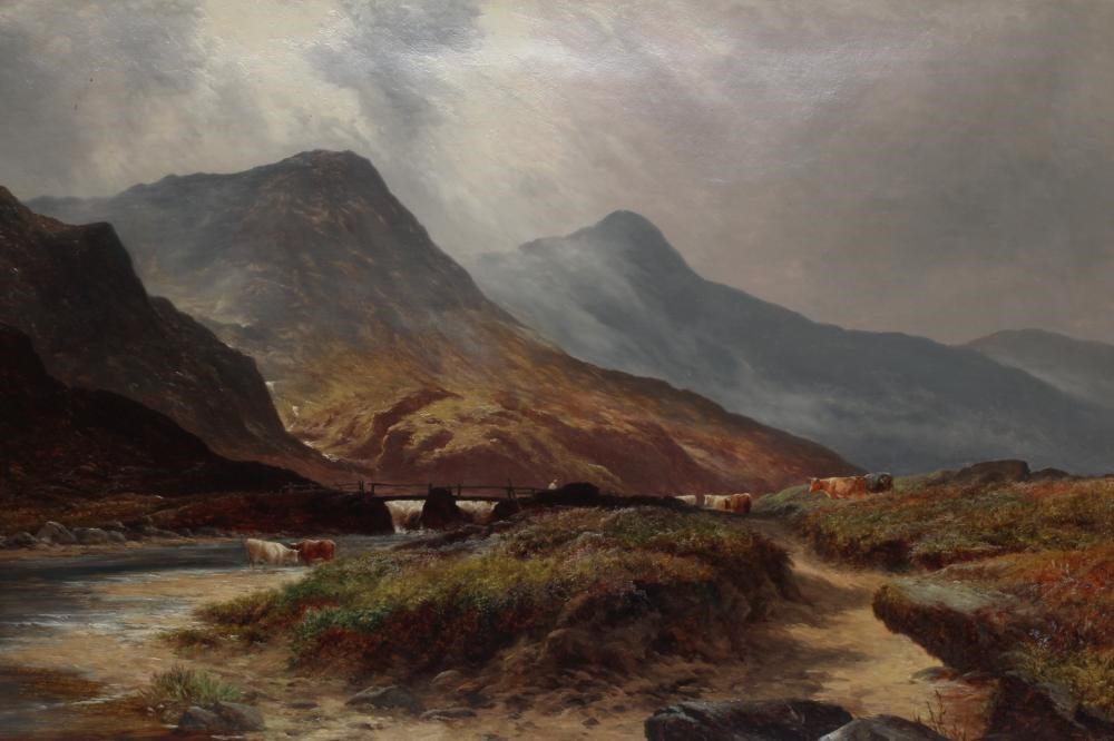 BRITISH SCHOOL (19th century) Extensive landscape with cattle and hills, oil on canvas, 24" x 36", Image