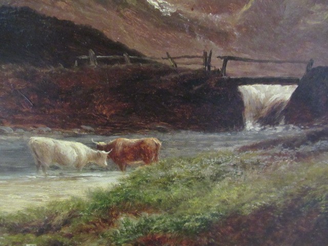 BRITISH SCHOOL (19th century) Extensive landscape with cattle and hills, oil on canvas, 24" x 36", Image