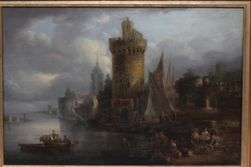 CONTINENTAL SCHOOL (late 19th century) View of Bruges, oil on panel, 12" x 18", framed (Est. plus Image