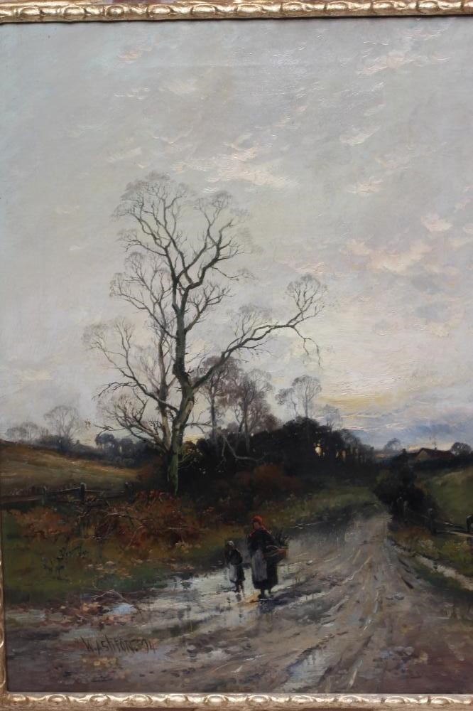 WILLIAM ASHTON (1853-1927) Returning home at dusk, signed lower left, dated '94, oil on canvas, 22" Image
