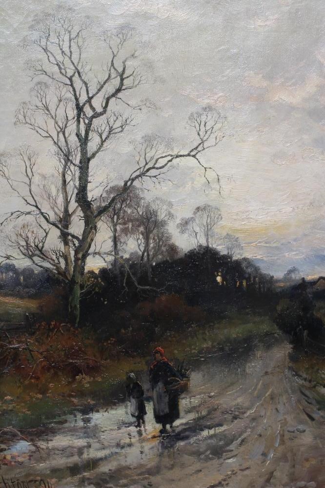 WILLIAM ASHTON (1853-1927) Returning home at dusk, signed lower left, dated '94, oil on canvas, 22" Image