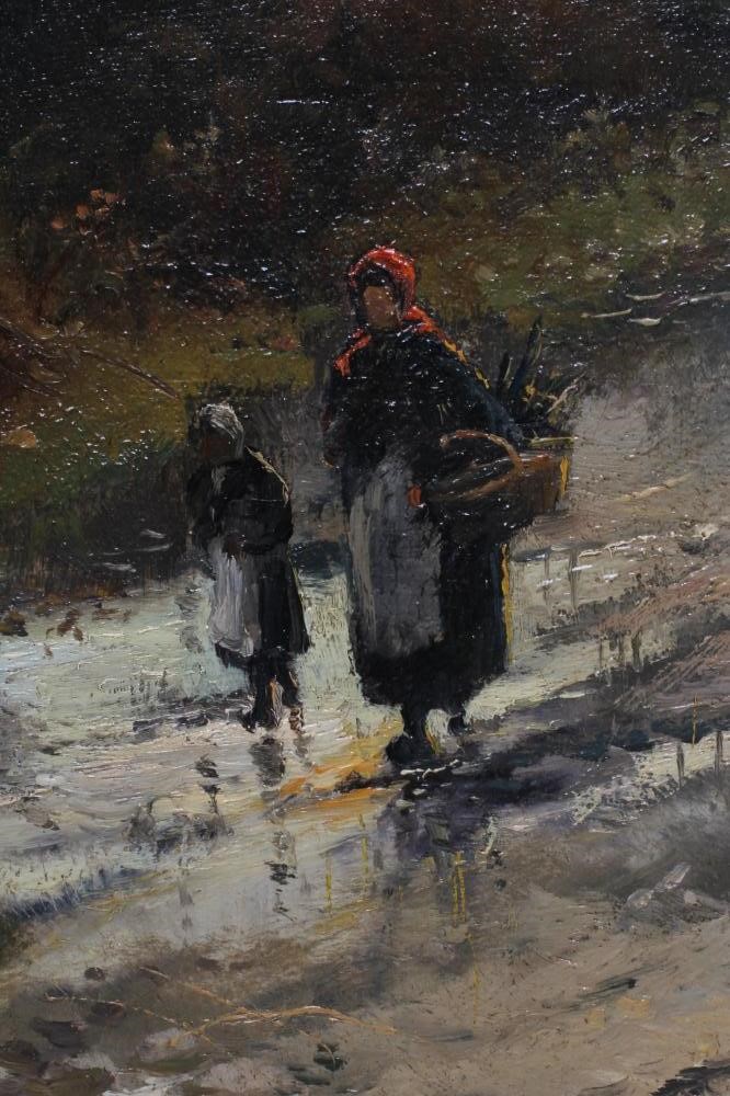 WILLIAM ASHTON (1853-1927) Returning home at dusk, signed lower left, dated '94, oil on canvas, 22" Image