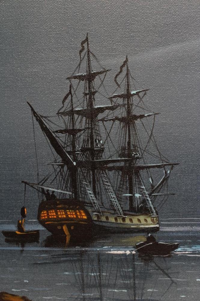 LEE SPENCE (b.1934) Coastal scene at night, oil on canvas, Newquay Galleries label to reverse, 12" x Image