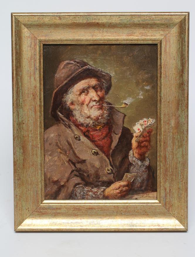 BRITISH SCHOOL (Early 20th century) Fisherman playing cards, indistinctly signed lower right, oil on Image