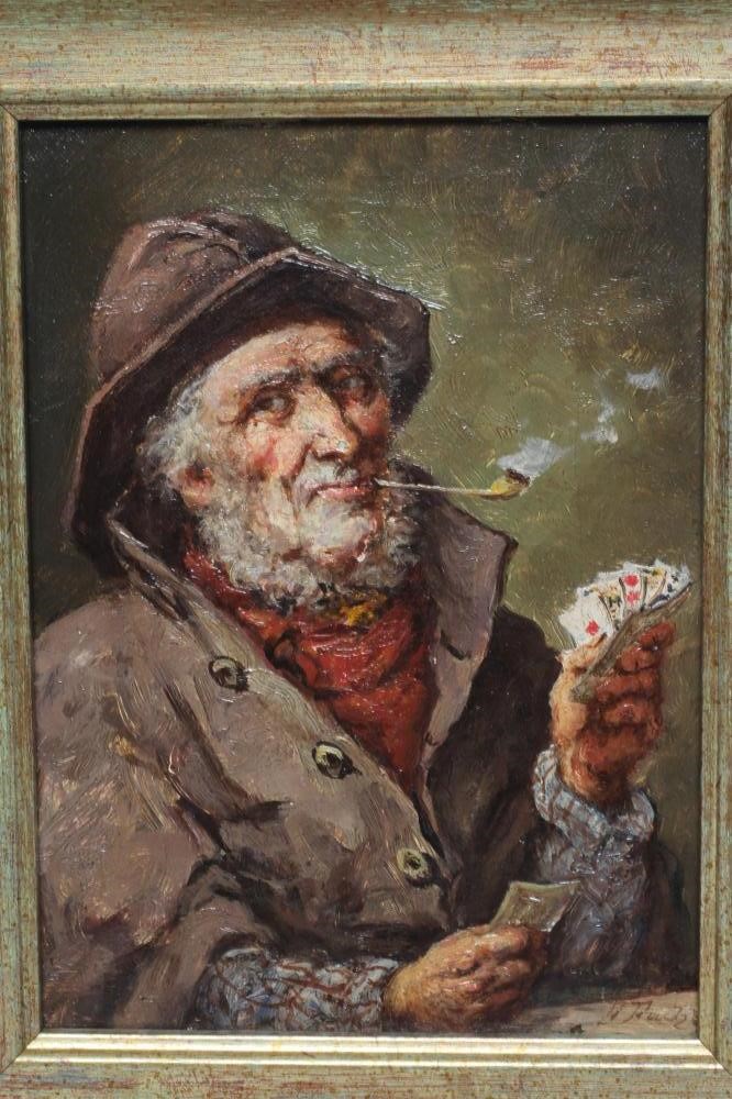 BRITISH SCHOOL (Early 20th century) Fisherman playing cards, indistinctly signed lower right, oil on Image