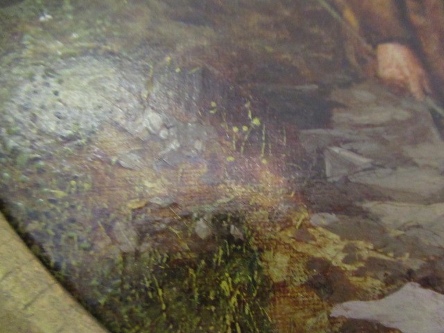 CIRCLE OF GEORGE COLE (1810-1883) Fisherman beside a river, oil on canvas, (tondo), 12 1/2" Image