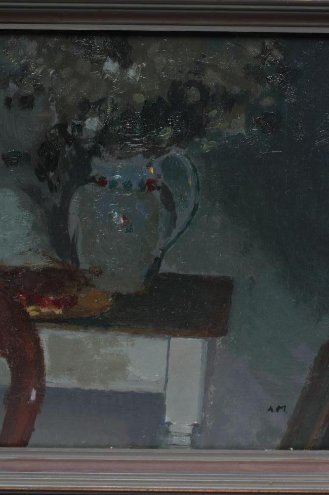 ANDREW MACLAREN (b.1941) Interior scene with young child and vase of flowers, signed with initials Image