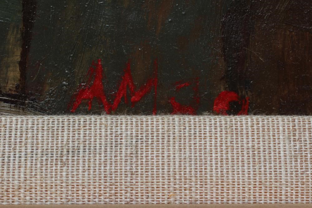 ANDREW MACLAREN (b.1941) Waiting, signed with initials and dated '89 lower right, oil on board,11 Image