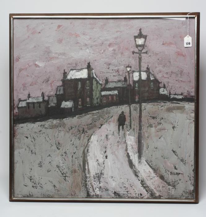 WILLIAM SELBY (b.1933), "Winter", signed, inscribed to reverse, oil on board, 30 1/4" x 30 1/4", Image