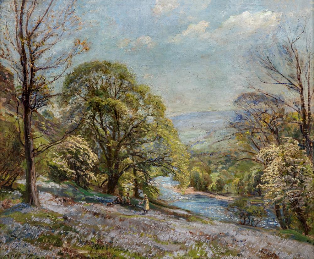 HERBERT F ROYLE (1870-1954) Picking flowers in the Wharfedale Valley Image