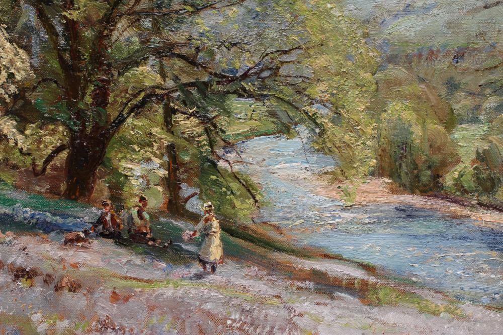 HERBERT F ROYLE (1870-1954) Picking flowers in the Wharfedale Valley Image