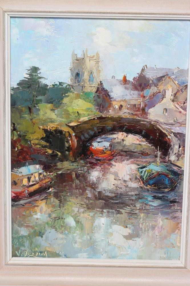 VALTER BERZINS (1925-2009) "Narrow Boats Skipton", signed, oil on board, 16" x 11 1/4", framed Image