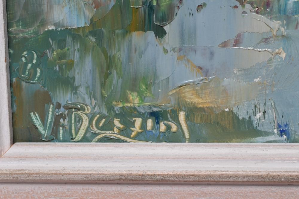 VALTER BERZINS (1925-2009) "Narrow Boats Skipton", signed, oil on board, 16" x 11 1/4", framed Image