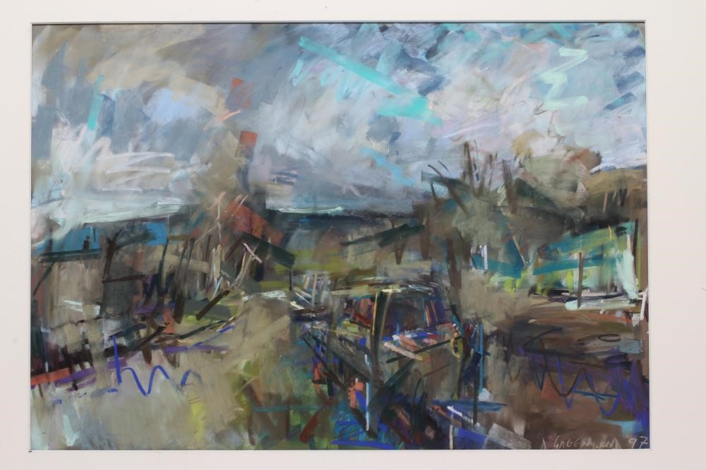 DAVID GREENWOOD (Contemporary) Narrow Boat, Crossflats, nr Bingley, pastel, signed and dated '97 Image