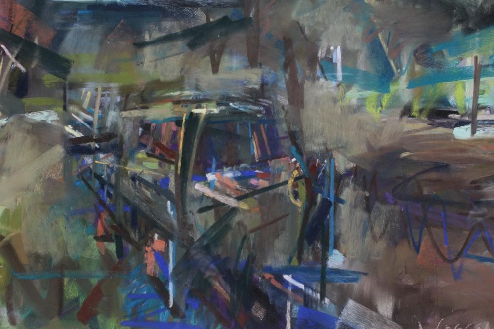 DAVID GREENWOOD (Contemporary) Narrow Boat, Crossflats, nr Bingley, pastel, signed and dated '97 Image