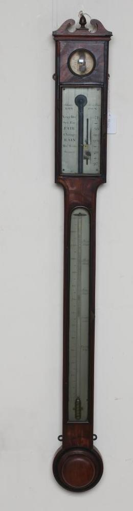 A MAHOGANY CASED THREE GLASS STICK BAROMETER Image