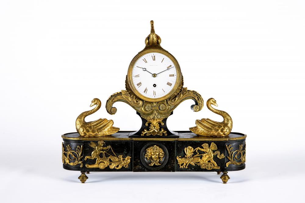 A FRENCH GILT AND PATINATED BRONZE MANTEL CLOCK BY BREGUET Image