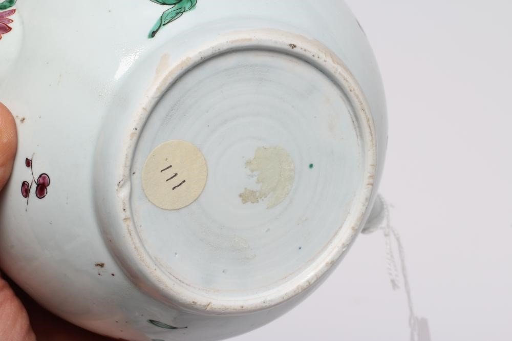 THREE PENNINGTON'S PORCELAIN TEAPOTS AND COVERS, 1780-90, all painted in polychrome enamels with Image