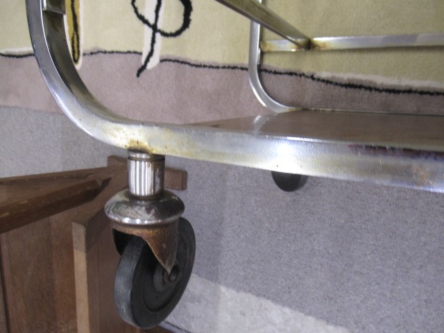 AN ASPREY ART DECO BURR WALNUT AND CHROME DRINKS TROLLEY Image