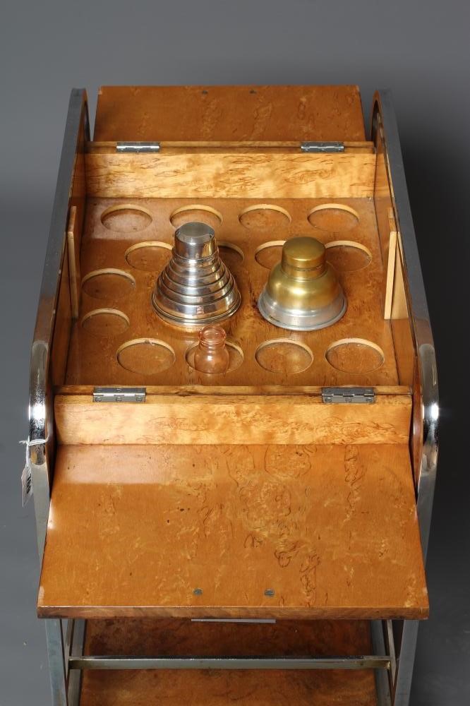 AN ASPREY ART DECO BURR WALNUT AND CHROME DRINKS TROLLEY Image