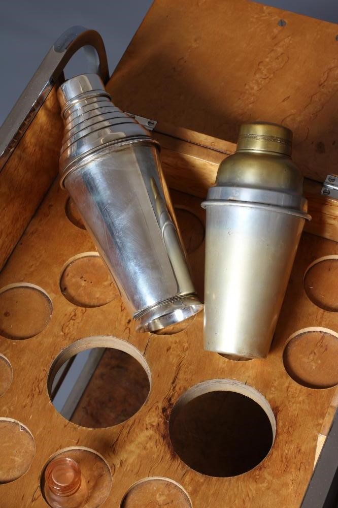 AN ASPREY ART DECO BURR WALNUT AND CHROME DRINKS TROLLEY Image