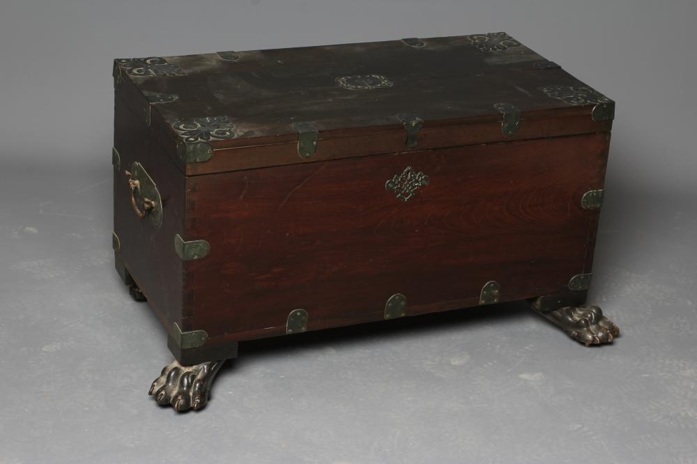 A BRASS MOUNTED CAMPHOR WOOD SILVER CHEST Image