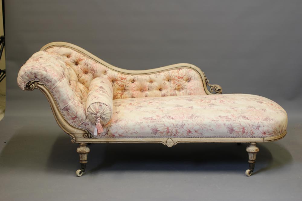 A VICTORIAN WALNUT AND INLAID CHAISE LONGUE Image