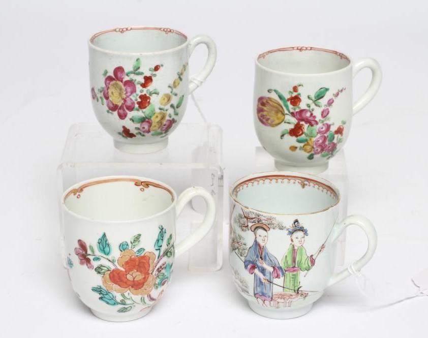 FOUR LIVERPOOL PORCELAIN POLYCHROME PAINTED CUPS Image