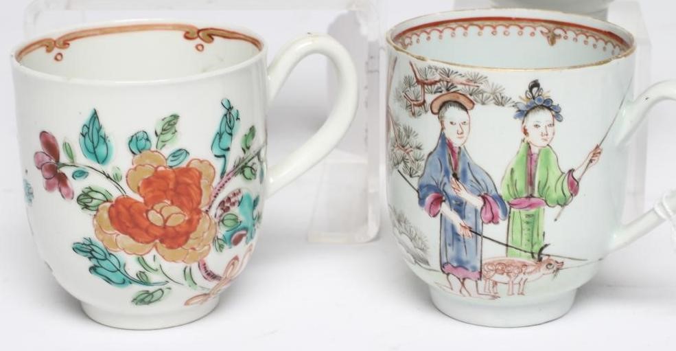 FOUR LIVERPOOL PORCELAIN POLYCHROME PAINTED CUPS Image
